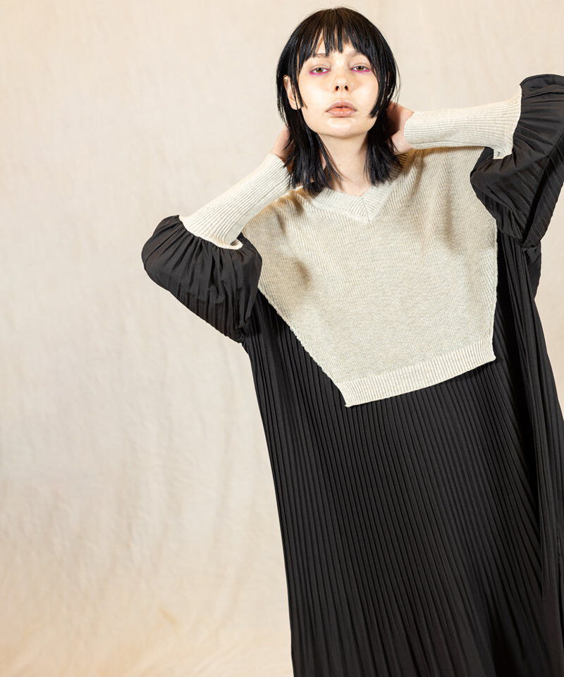  「ニット切替プリーツワンピース」|ワンピース|