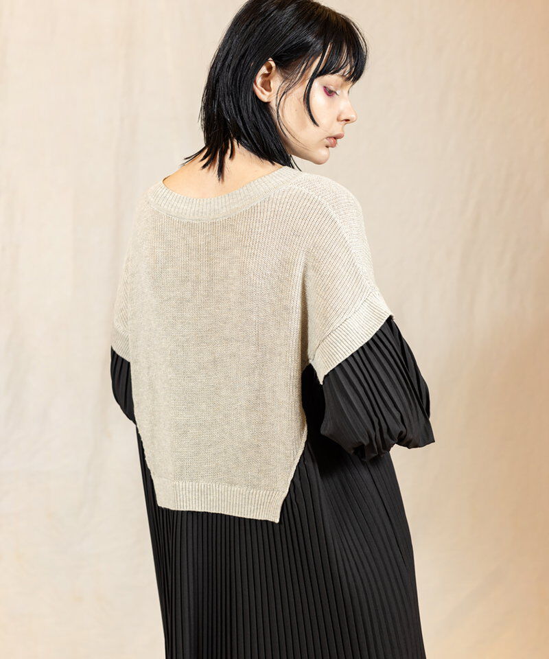  「ニット切替プリーツワンピース」|ワンピース|