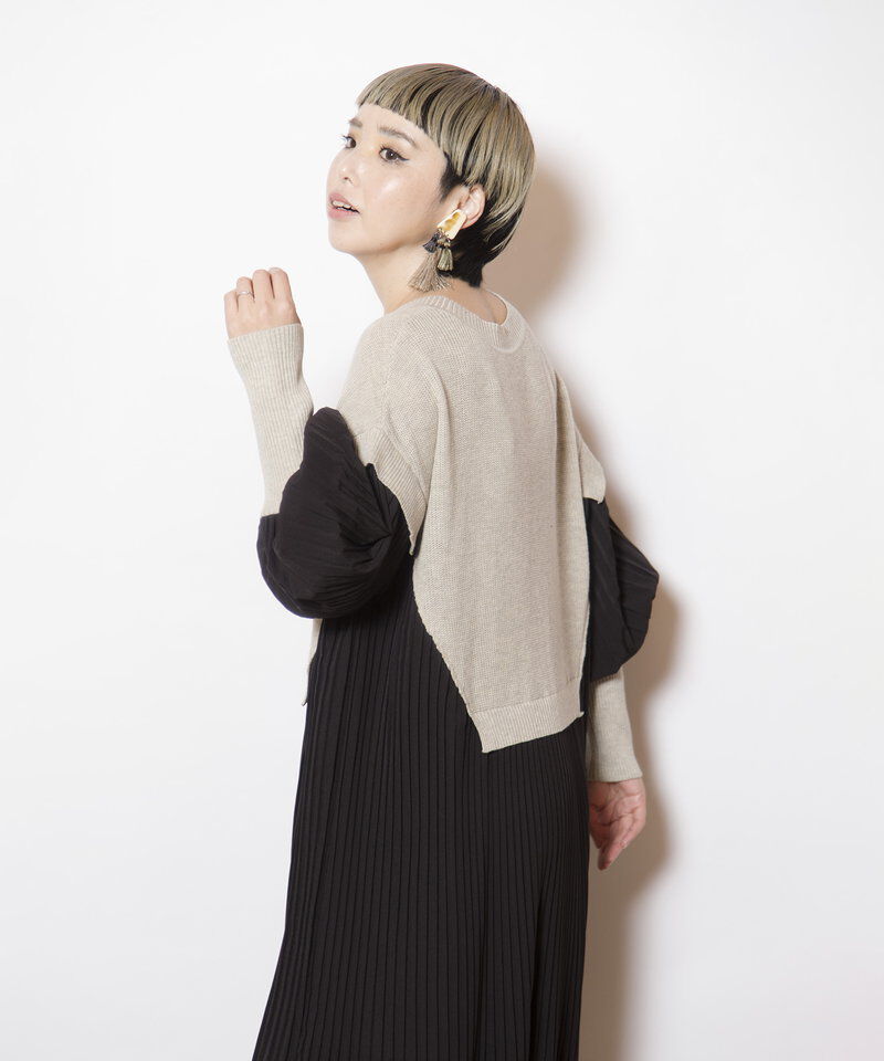 「ニット切替プリーツワンピース」|ワンピース|