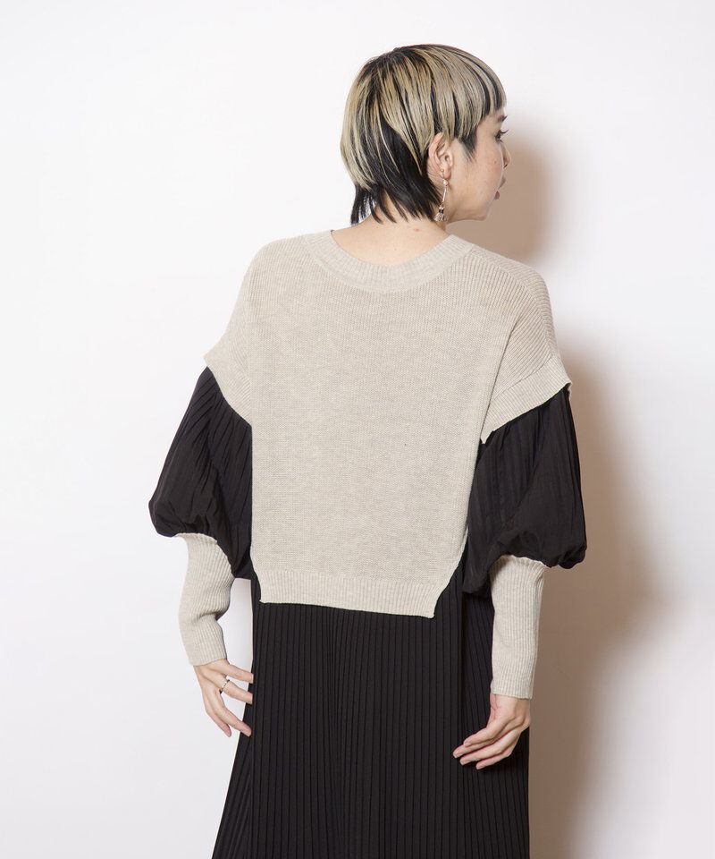  「ニット切替プリーツワンピース」|ワンピース|