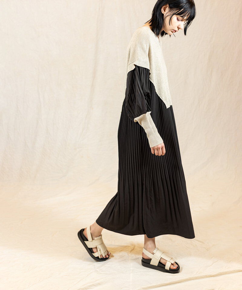  「ニット切替プリーツワンピース」|ワンピース|