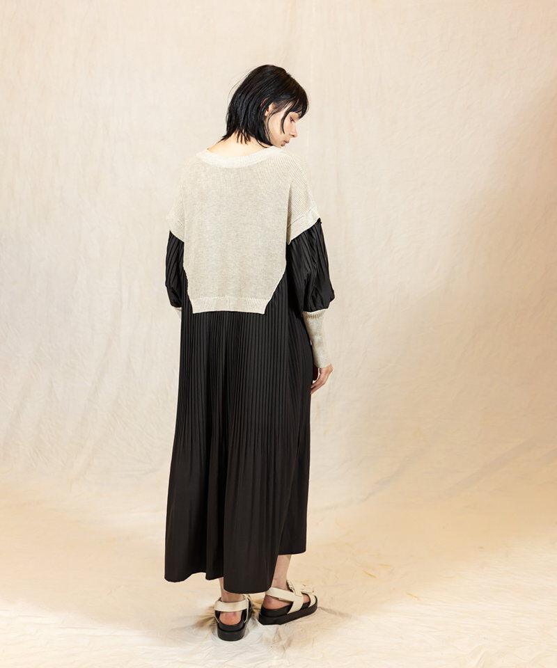  「ニット切替プリーツワンピース」|ワンピース|