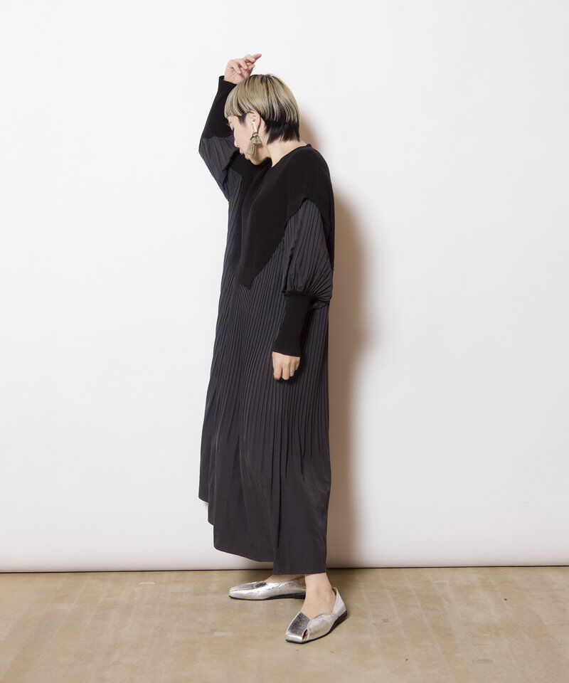  「ニット切替プリーツワンピース」|ワンピース|