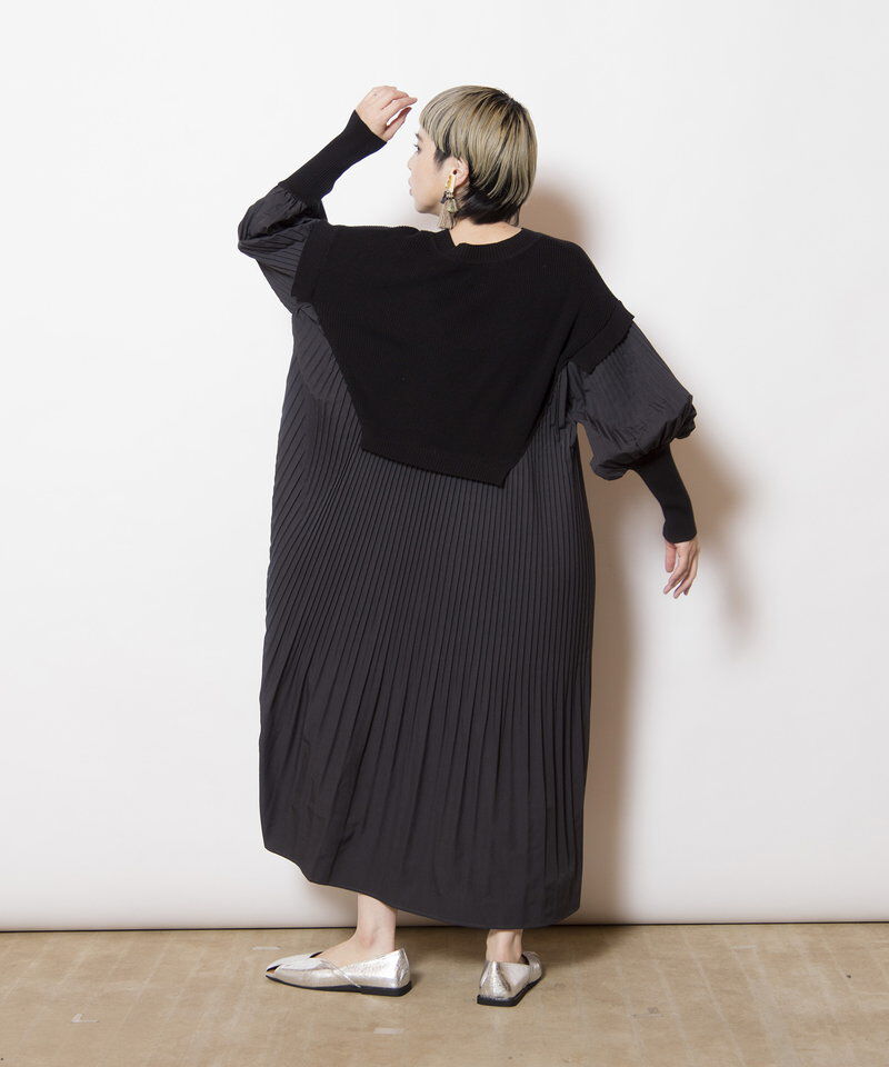  「ニット切替プリーツワンピース」|ワンピース|