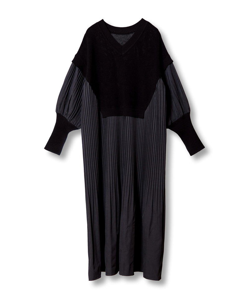  「ニット切替プリーツワンピース」|ワンピース|