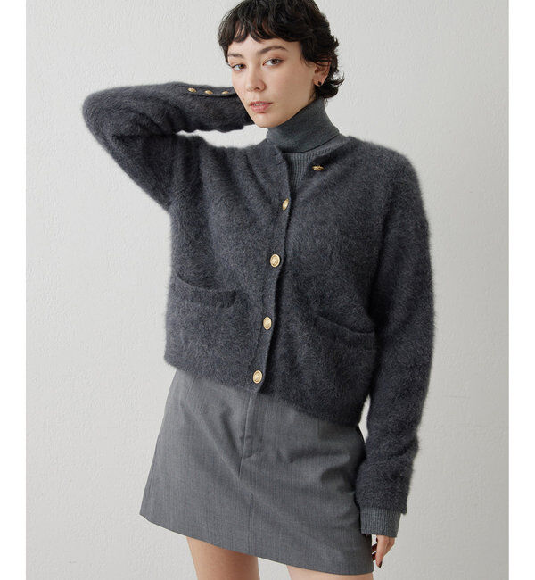  「カシミヤ混ファーニットジャケット」|ニット・セーター|ダークグレー