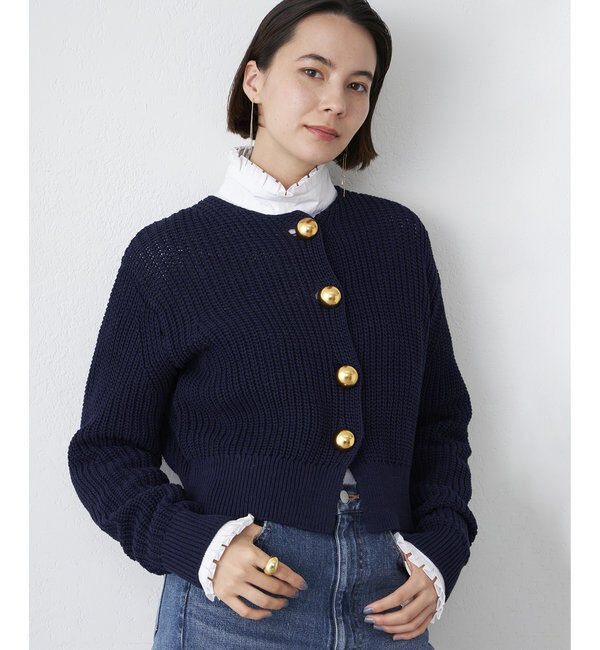  「【Drawing Numbers】ビッグ釦クルーネックカーディガン」|ニット・セーター|ネイビー