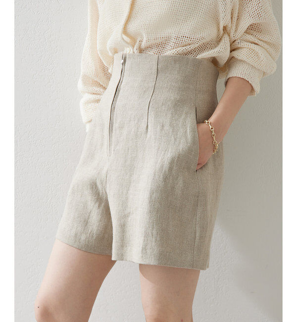  「リネンハイウエストショートパンツ」|チノ|ベージュ