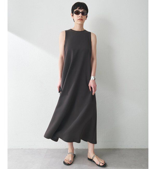  「バックサテンワンピース」|ワンピース|チャコールグレー