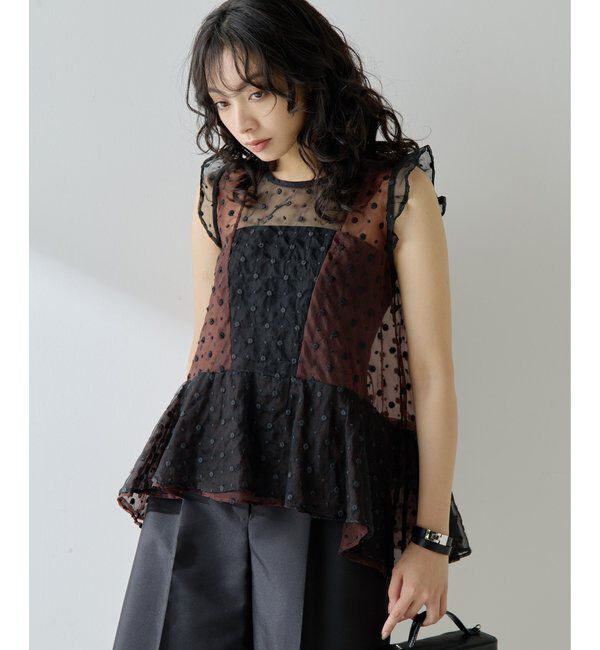  「ドットシアーブラウス」|シャツ・ブラウス|ブラウン