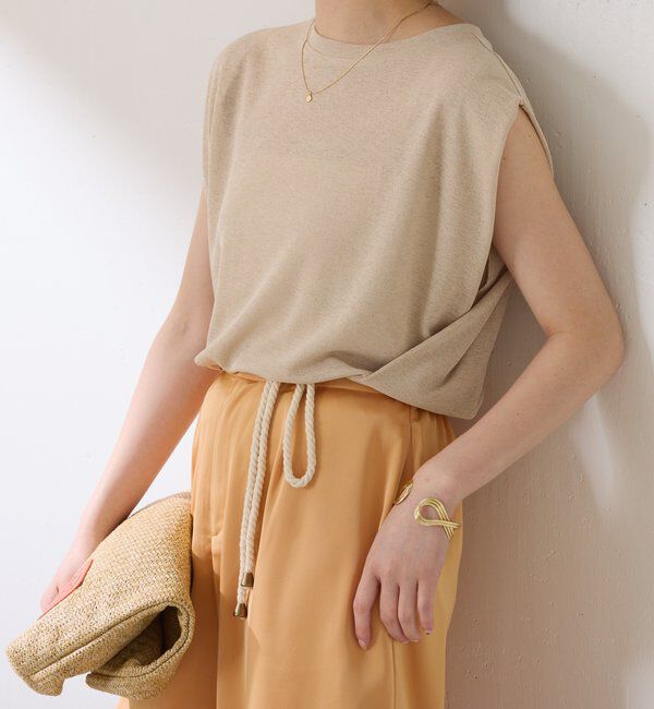  「麻タッチミラノリブタンクトップ」|Tシャツ・カットソー|ベージュ