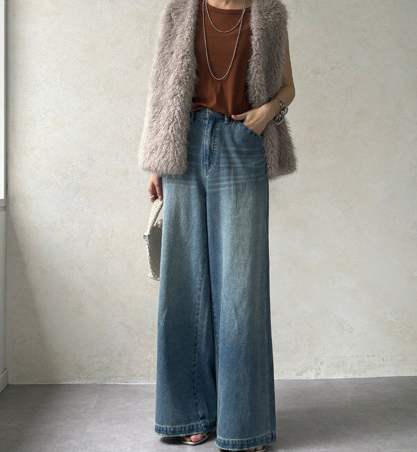  「【新色追加】ストレッチワイドフレアデニム」|デニム|