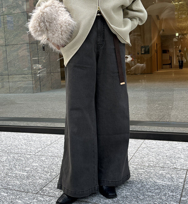  「【新色追加】ストレッチワイドフレアデニム」|デニム|ブラック