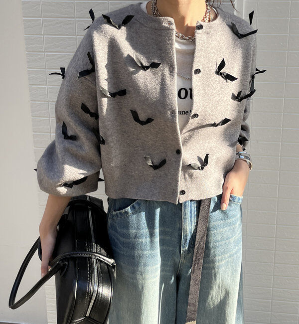  「【WEB限定】リボン付カーディガン」|カーディガン|グレー