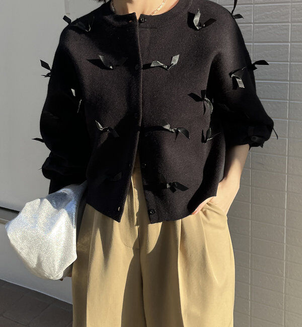  「【WEB限定】リボン付カーディガン」|カーディガン|