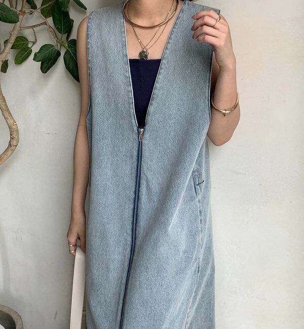  「フロントファスナーデニムジャンスカ」|ワンピース|ブルー