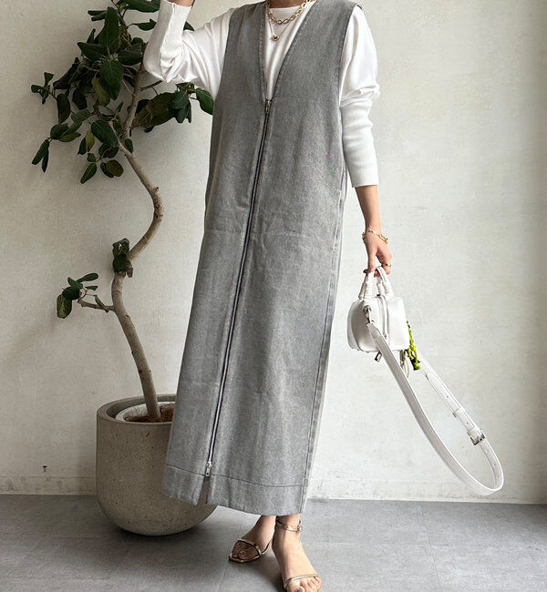  「フロントファスナーデニムジャンスカ」|ワンピース|