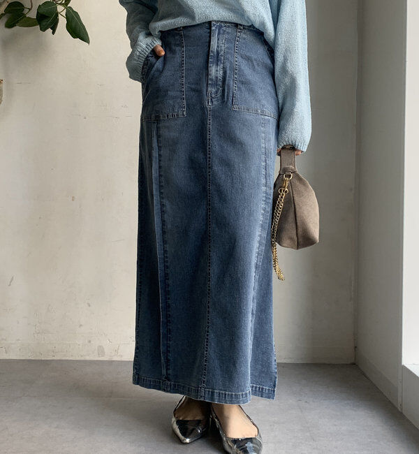  「【WEB限定】ライトオンスデニムタイトスカート」|スカート|ブルー