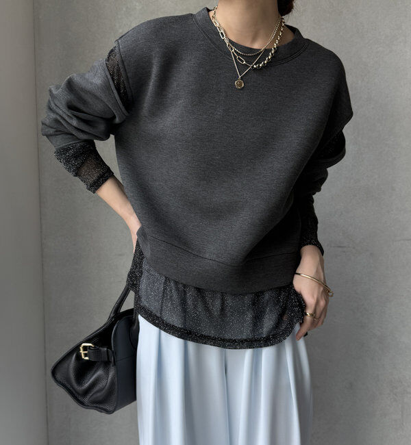  「【WEB限定】レイヤードショルダースリットトップス」|Tシャツ・カットソー|ダークグレー