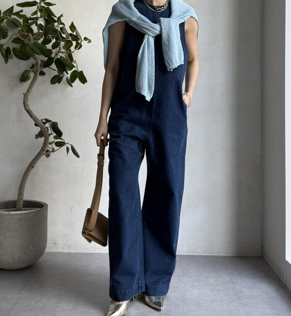  「【WEB限定】バックVデニムサロペット」|ワンピース|