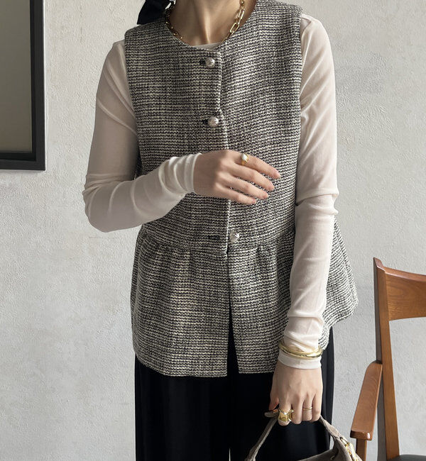  「【オケージョン対応】【WEB限定】杢ツイード切替ベスト」|ベスト・ジレ|