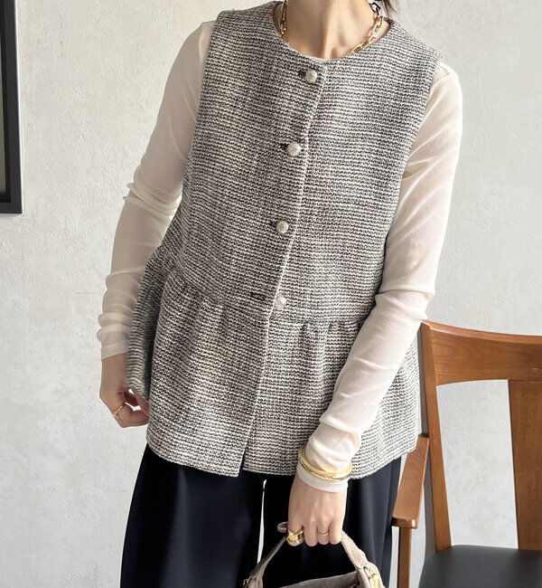  「【オケージョン対応】【WEB限定】杢ツイード切替ベスト」|ベスト・ジレ|