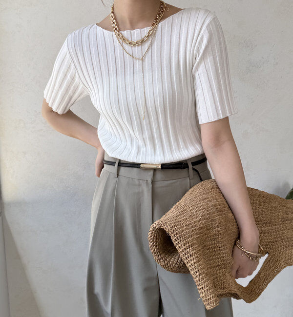  「【WEB限定】ワイドリブハーフスリーブニット」|ニット・セーター|