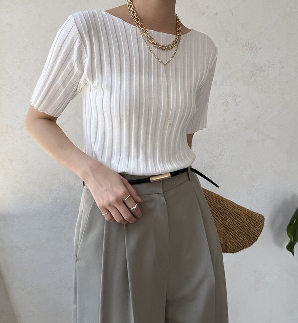  「【WEB限定】ワイドリブハーフスリーブニット」|ニット・セーター|