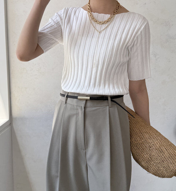  「【WEB限定】ワイドリブハーフスリーブニット」|ニット・セーター|