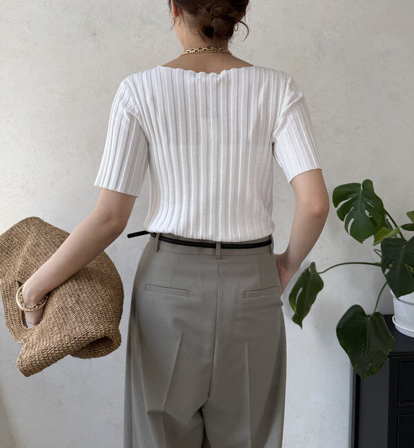  「【WEB限定】ワイドリブハーフスリーブニット」|ニット・セーター|