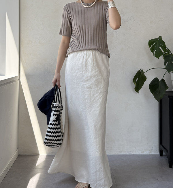  「【WEB限定】ワイドリブハーフスリーブニット」|ニット・セーター|