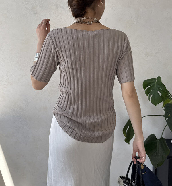  「【WEB限定】ワイドリブハーフスリーブニット」|ニット・セーター|