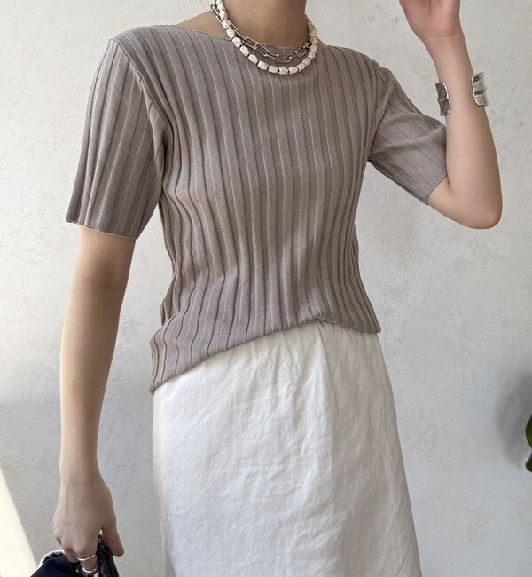  「【WEB限定】ワイドリブハーフスリーブニット」|ニット・セーター|