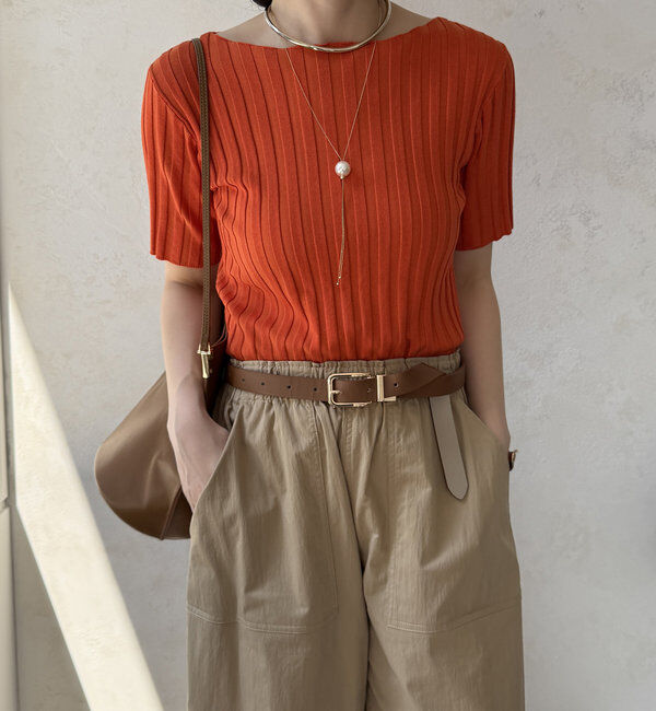  「【WEB限定】ワイドリブハーフスリーブニット」|ニット・セーター|オレンジ