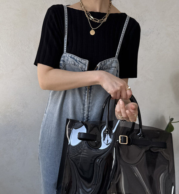  「【WEB限定】ワイドリブハーフスリーブニット」|ニット・セーター|ブラック