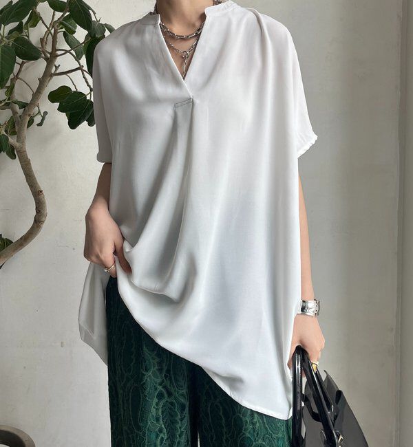  「【WEB限定】ライトジョーゼットスキッパーギャザーチュニック」|シャツ・ブラウス|