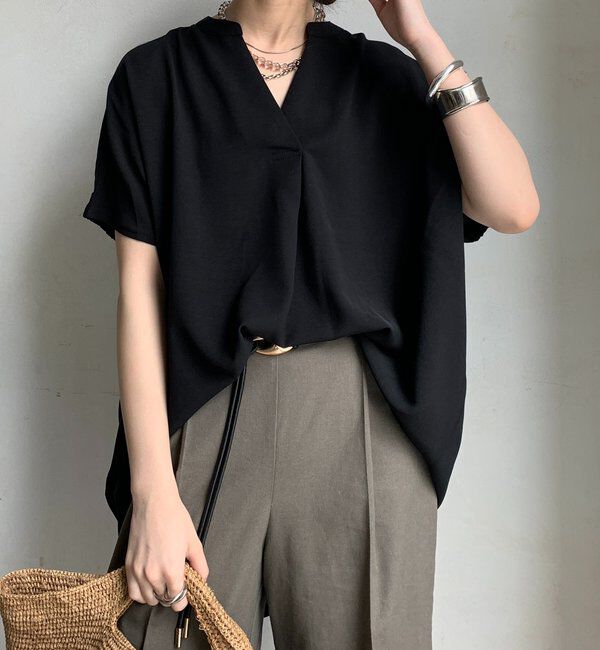  「【WEB限定】ライトジョーゼットスキッパーギャザーチュニック」|シャツ・ブラウス|