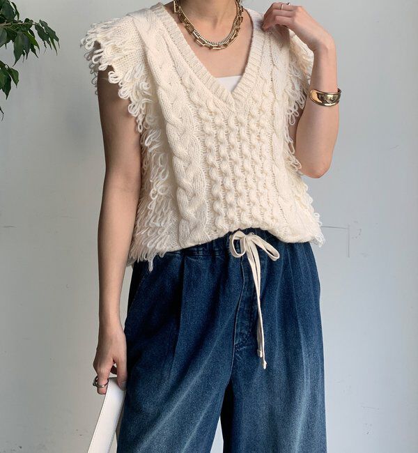  「【WEB限定】ループフリンジニットベスト」|ニット・セーター|