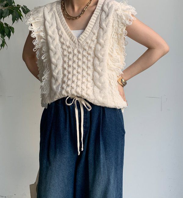  「【WEB限定】ループフリンジニットベスト」|ニット・セーター|