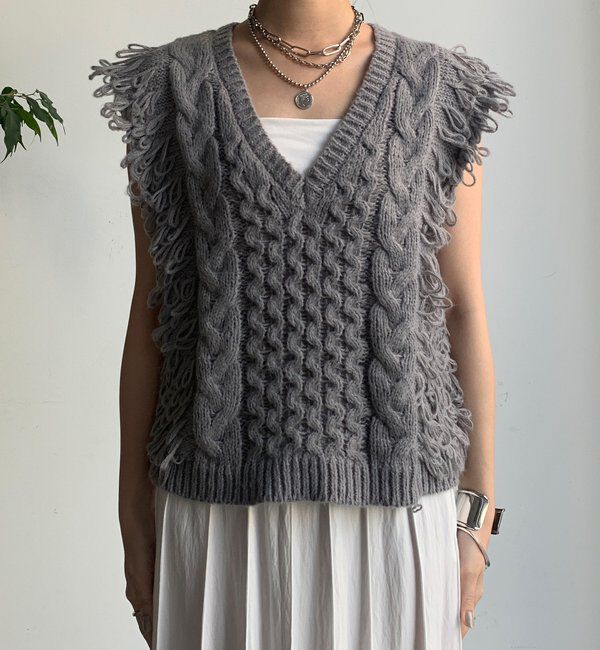  「【WEB限定】ループフリンジニットベスト」|ニット・セーター|