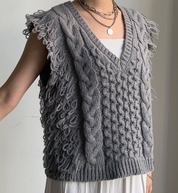 「【WEB限定】ループフリンジニットベスト」|ニット・セーター|