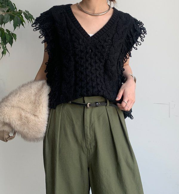  「【WEB限定】ループフリンジニットベスト」|ニット・セーター|ブラック