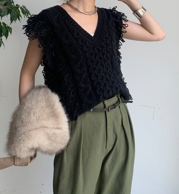  「【WEB限定】ループフリンジニットベスト」|ニット・セーター|