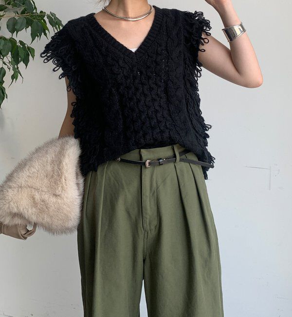 「【WEB限定】ループフリンジニットベスト」|ニット・セーター|