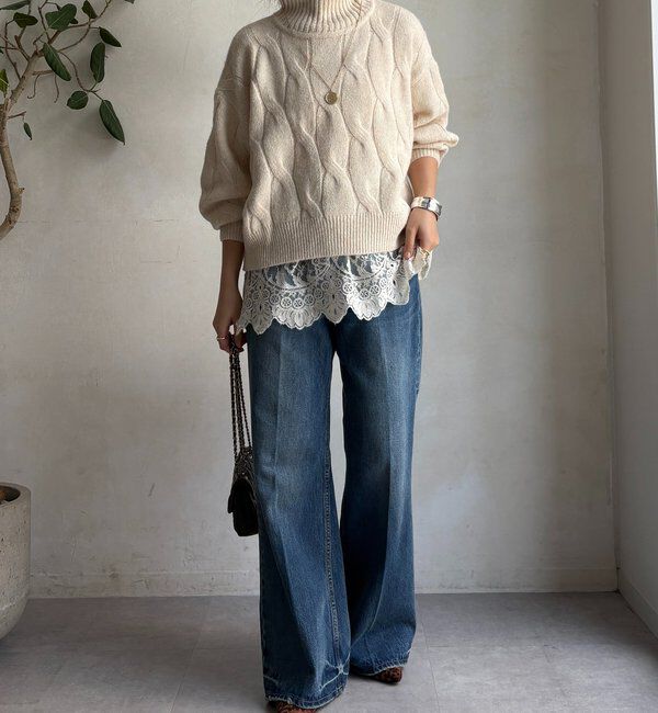  「【WEB限定】ケーブル柄ハイネックプルオーバー」|ニット・セーター|