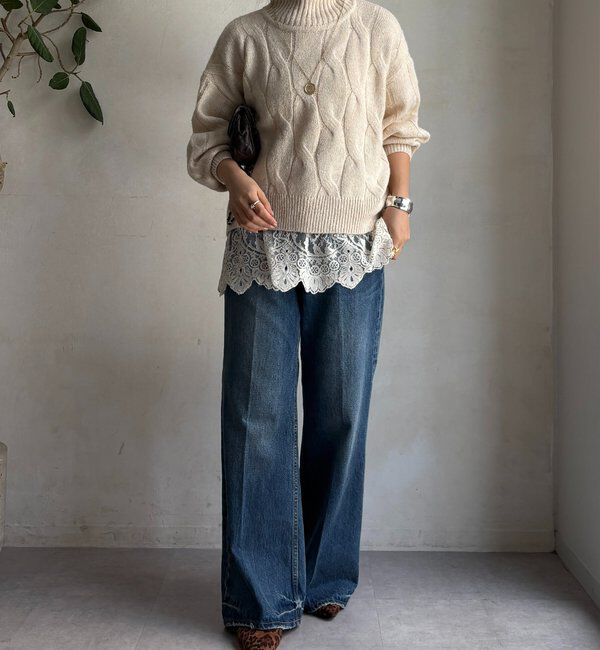  「【WEB限定】ケーブル柄ハイネックプルオーバー」|ニット・セーター|