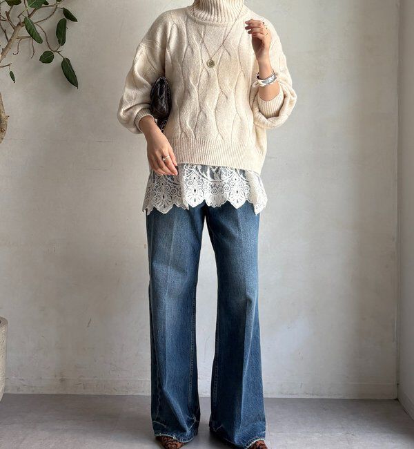  「【WEB限定】ケーブル柄ハイネックプルオーバー」|ニット・セーター|