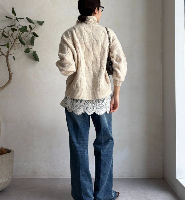  「【WEB限定】ケーブル柄ハイネックプルオーバー」|ニット・セーター|