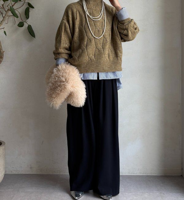  「【WEB限定】ケーブル柄ハイネックプルオーバー」|ニット・セーター|