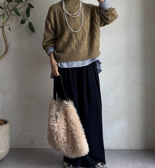  「【WEB限定】ケーブル柄ハイネックプルオーバー」|ニット・セーター|